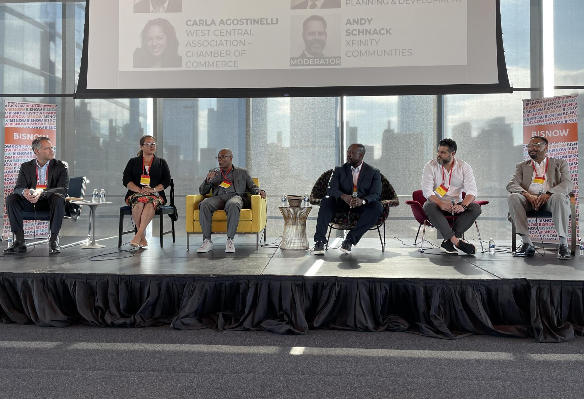 Xfinity Communities' Andy Schnack, West Central Association Chamber of Commerce's Carla Agostinelli, 27th Ward Alderman Walter Burnett Jr., Gensler's Andre Brumfield, The Hoxton's Amos Kelsey, Department of Planning & Development's Melvin Wesley
