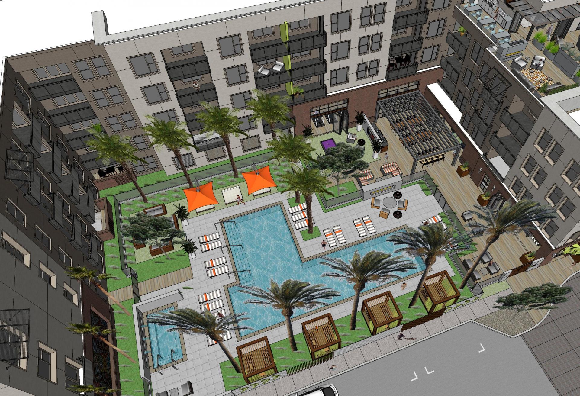 The Line at Santa Ana, a 3.9-acre mixed-use development with 228 apartment units and 4K SF of ground floor retail at 3630 W. Westminster Avenue in Santa Ana.