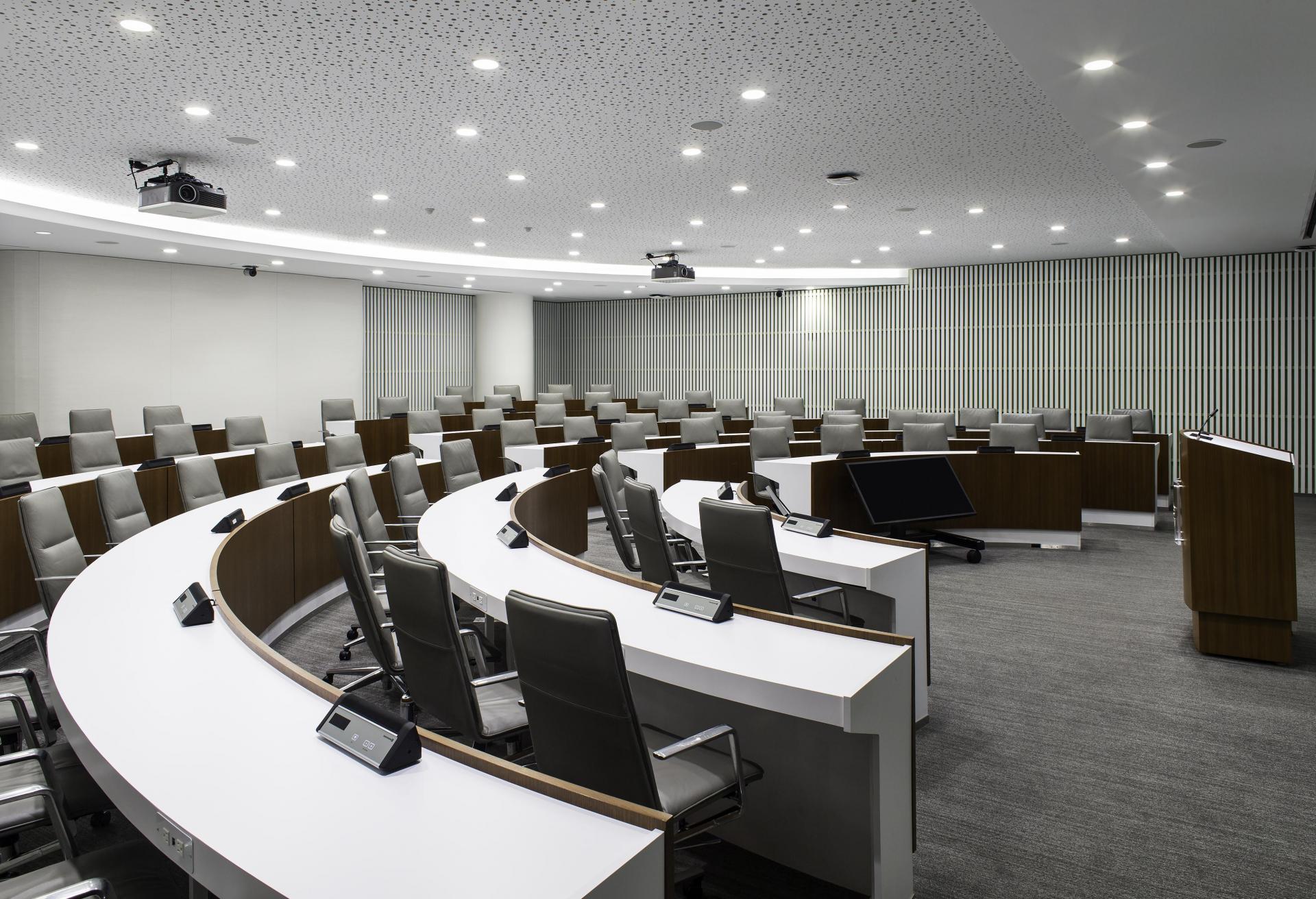 A rendering of the conference center auditorium at 2445 M St.