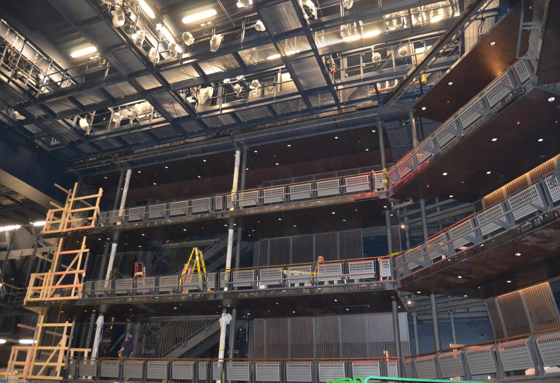 Assembling the seating towers inside The Yard.