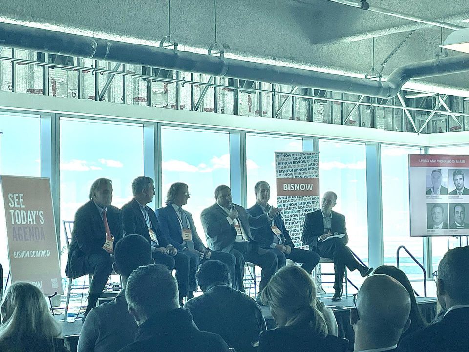 State of the Market Living and Working in Miami Panel. From left to right: Craig Studnicky, CEO, ISG World & Related ISG; Carlos Rosso, Founder, Rosso Development; Carlos Melo,Principal, Melo Group; Eric Green, Partner, Cohn Reznick; Brian Gale, Vice Chairman, Cushman & Wakefield and Moderator Ira Teicher, Partner, Stroock & Stroock & Lavan on Tuesday, Oct. 26, 2022 at the Wells Fargo Financial Center in Brickell.