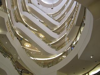Interior photo of escalators in downtown SF mall
