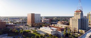The downtown Phoenix skyline with the new ASU residential building scheduled to open fall 2021. 