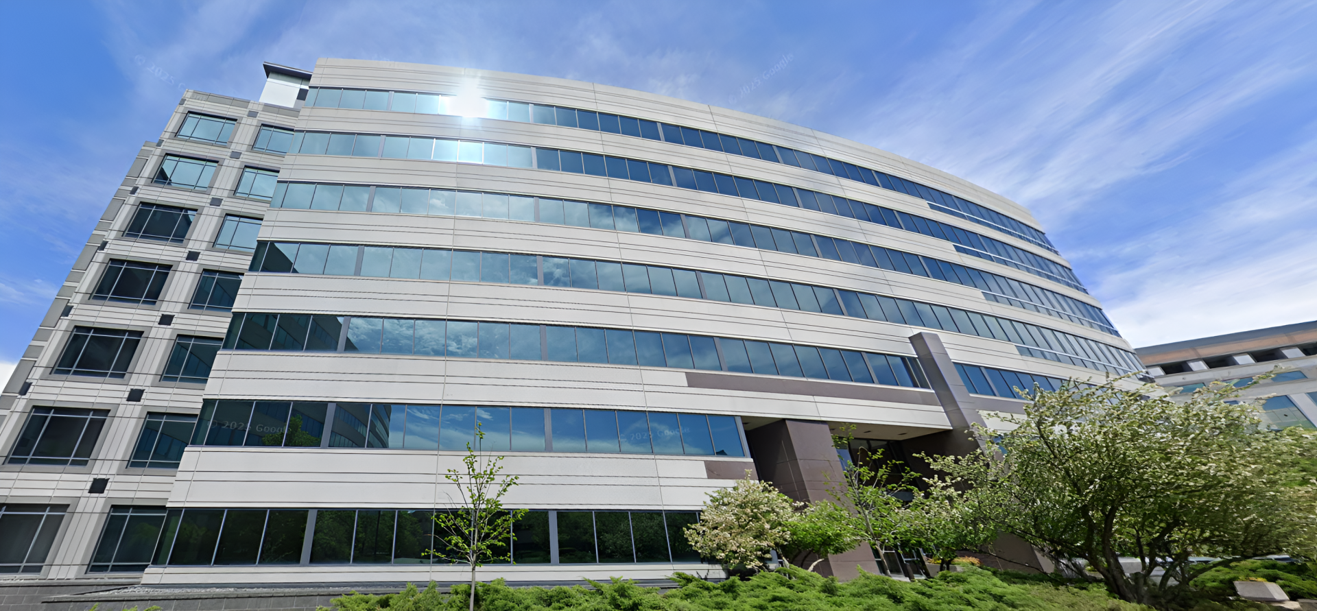 Exterior of an office building in suburban Chicago.