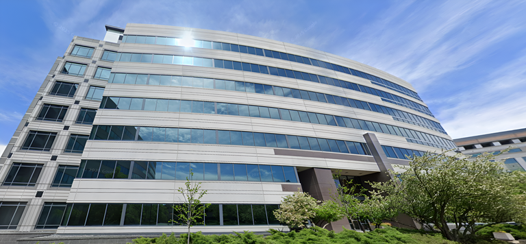Exterior of an office building in suburban Chicago.