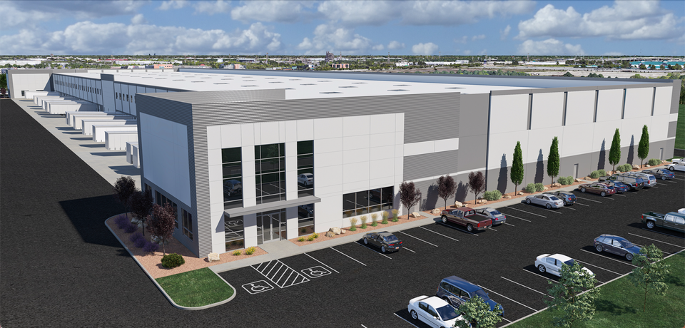 A rendering of Axis Northwest Distribution Center, a 201.2K SF speculative front-load distribution building in northwest Houston.