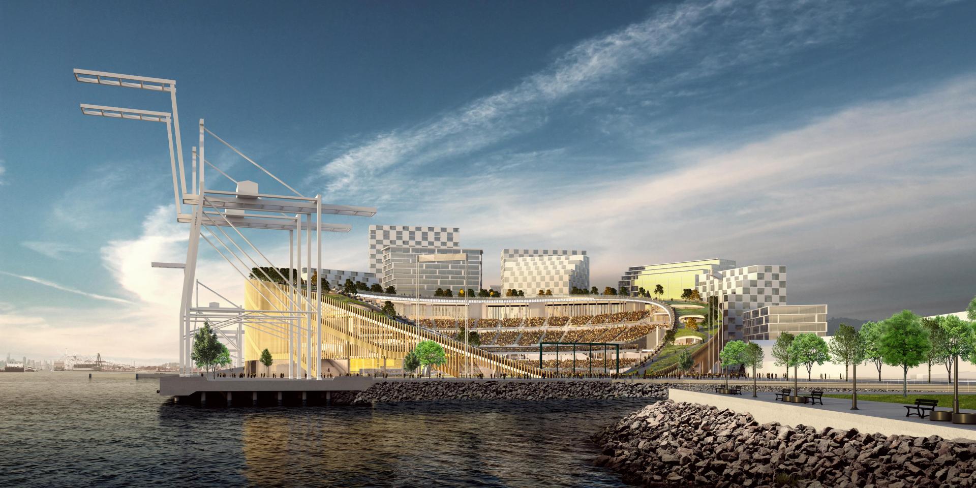 Bjarke Ingels Group rendering of the A's Howard Terminal ballpark