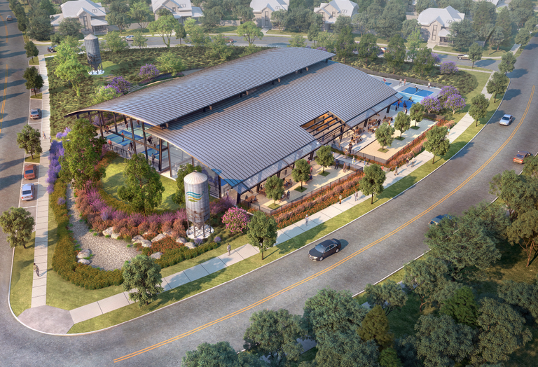Exterior rendering of a modern building for Windsong Ranch..