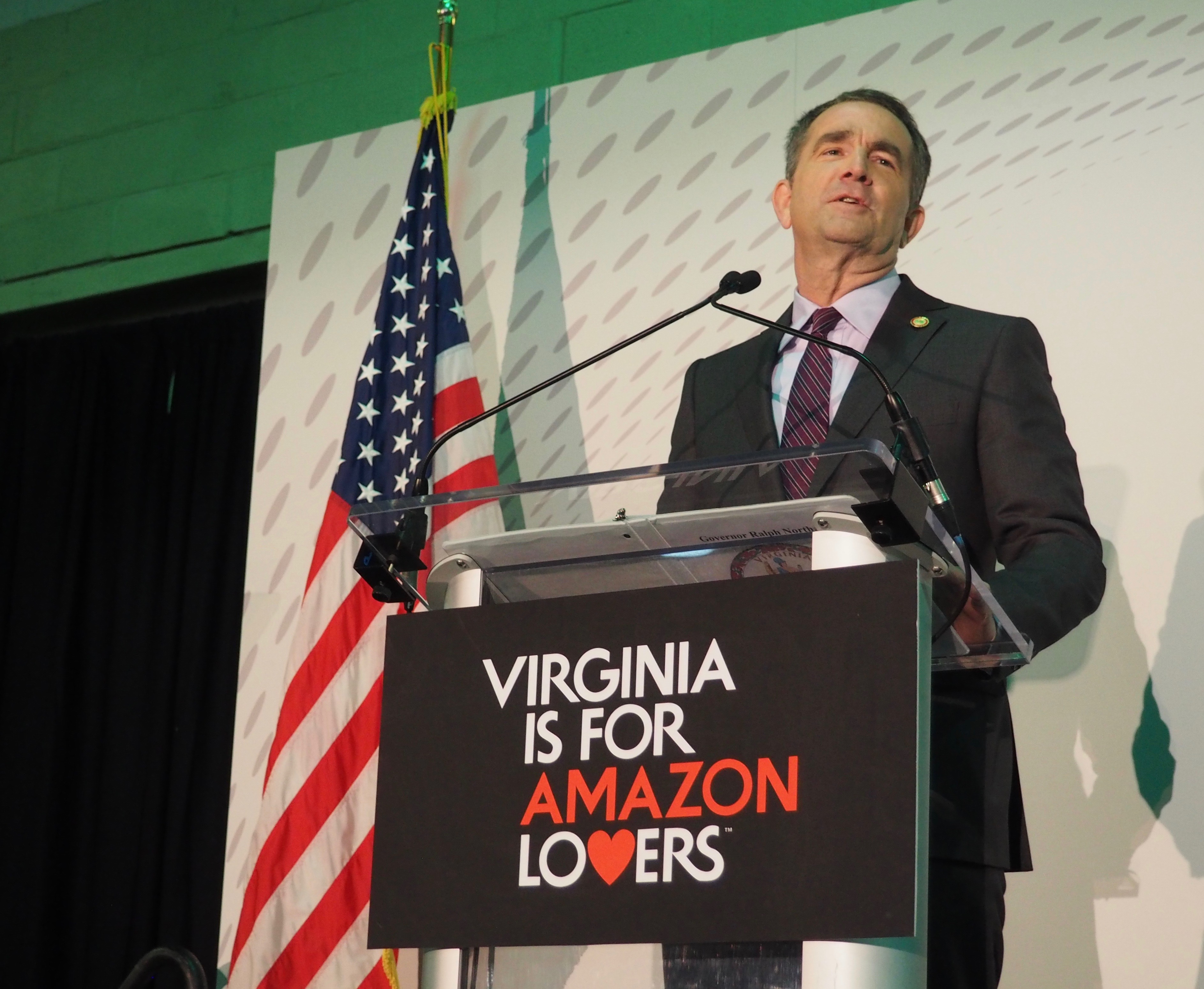 Virginia Gov. Ralph Northam speaks at the announcement for Amazon's headquarters in Arlington, Nov. 13, 2018.