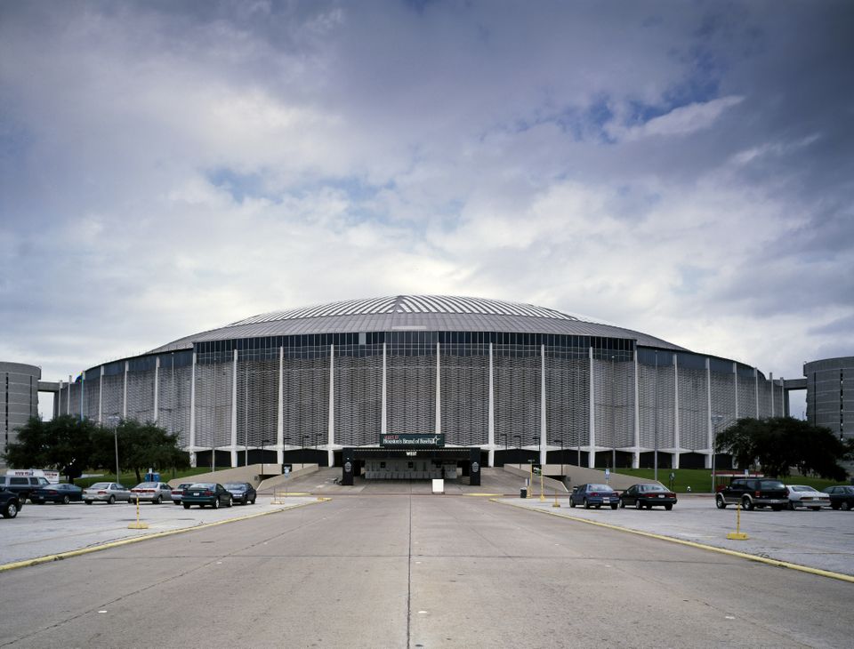 An exterior shot of the Houston Astrodome.