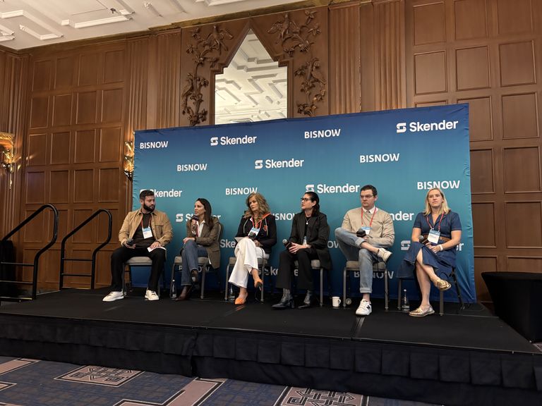 From left to right: Livunltd’s Danny Dulkin, Skender’s Lauren Torres, JLL’s Meredith O’Connor, Newmark’s Melissa Copley, WiredScore’s Dominic Schiavo and PGIM Real Estate’s Molly Rutkowski.