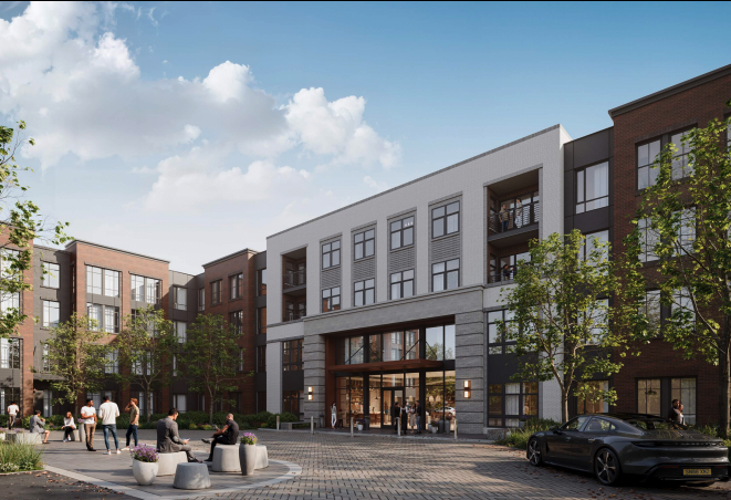 A rendering of ZOM Living's multifamily development adjacent to the South Shore Plaza mall in Braintree.