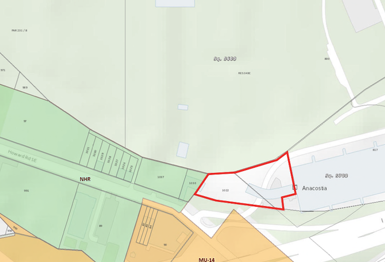 The Anacostia property Redbrick acquired from WMATA and is looking to rezone, outlined in red. 