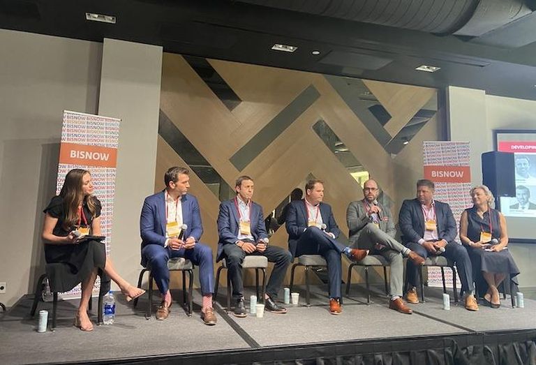 Bozzuto Construction Company's Lauren Burrows, Cottonwood Group's Scott Russell, Noannet Group's Jordan Warshaw, Samuels & Associates' Jeremy Ouellette, Veitas Engineers' Jonathan Bayreuther, V10 Development's John Tocco and Jefferson Apartment Group's Sandi Silk.