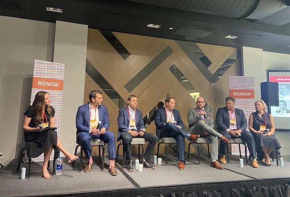 Bozzuto Construction Company's Lauren Burrows, Cottonwood Group's Scott Russell, Noannet Group's Jordan Warshaw, Samuels & Associates' Jeremy Ouellette, Veitas Engineers' Jonathan Bayreuther, V10 Development's John Tocco and Jefferson Apartment Group's Sandi Silk.