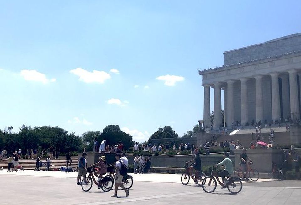 Tourists visiting the Lincoln Memorial, photographed Saturday June 5.