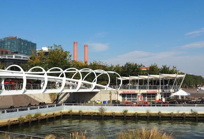 The Yards' walking bridge leads to the Nicoletta Pizzeria and Due South