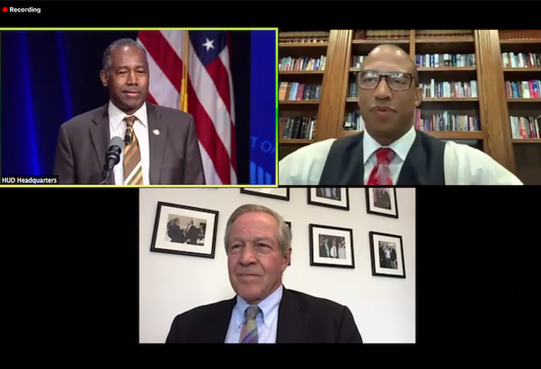 Secretary of Housing and Urban Development Ben Carson, Whote House Opportunity and Revitalization Council's Scott Turner and NMHC's Doug Bibby. 