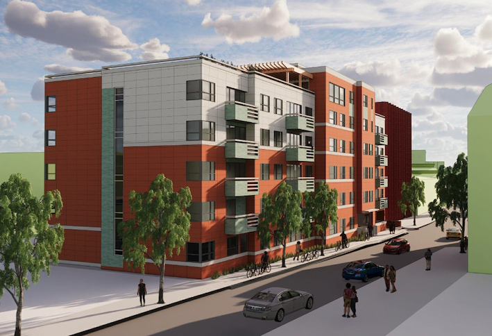 A rendering of the six-story project at 1-4 Terrace Place, planned for 47 condo units. 