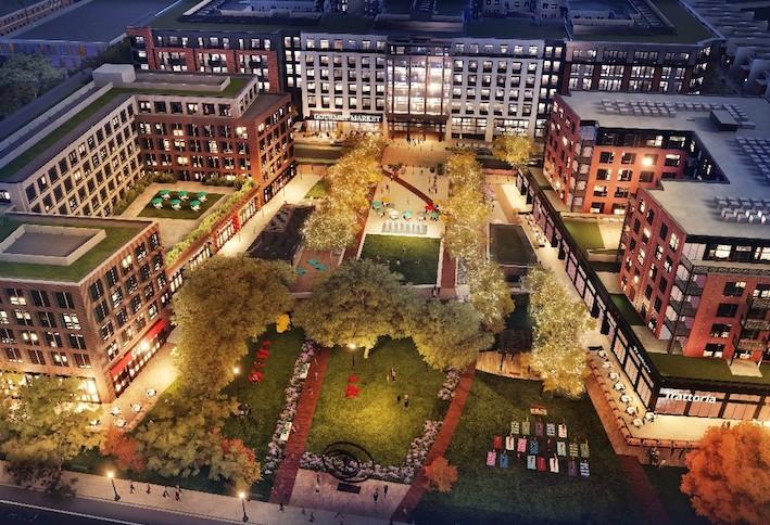 A rendering of the Parks at Walter Reed development, with The Hartley in the center. 