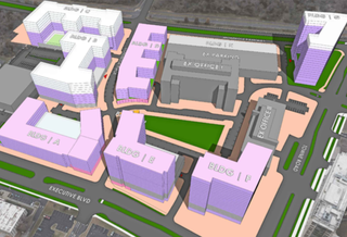 A rendering of the 2.5M SF development planned at the intersection of Montrose Parkway and Towne Road. 