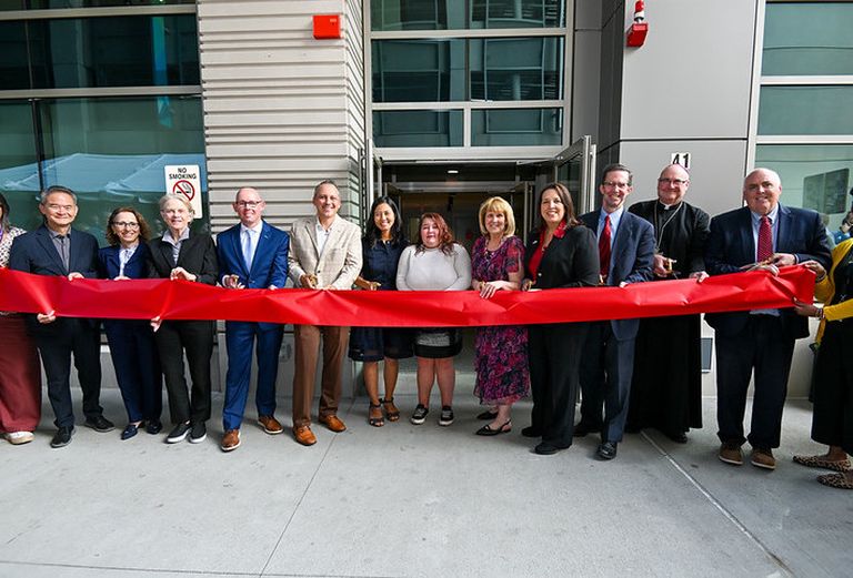 Boston Mayor Michelle Wu and Lt. Gov. Kim Driscoll celebrating the opening of 41 LaGrange St. in Boston.