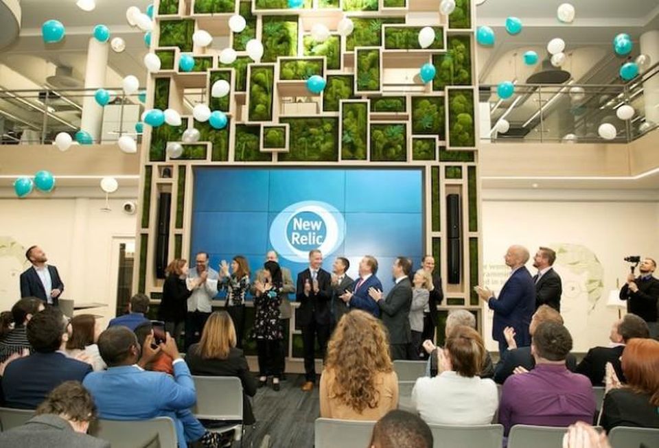 New Relic's Dublin office with green wall