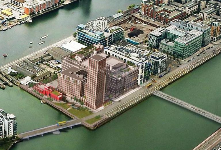 CGI of Kennedy Wilson's Capital Dock scheme with its 22-storey Hailing Station BTR building