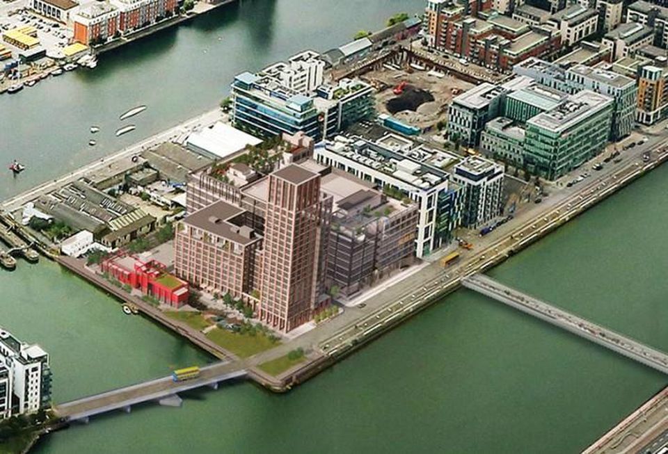 CGI of Kennedy Wilson's Capital Dock scheme with its 22-storey Hailing Station BTR building