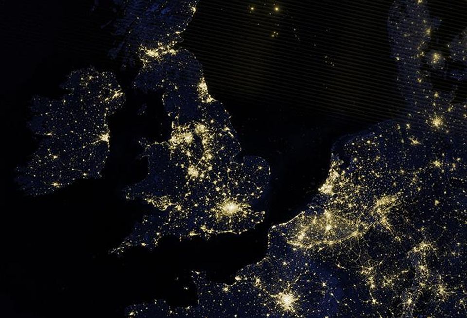 Northwest Europe at night