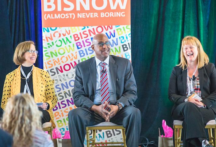 Arlington Partnership for Affordable Housing CEO Nina Janopaul, Arlington County Board Chair Christian Dorsey and George Mason Research Foundation President Deborah Crawford
