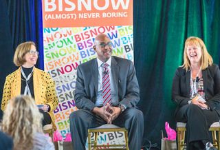Arlington Partnership for Affordable Housing CEO Nina Janopaul, Arlington County Board Chair Christian Dorsey and George Mason Research Foundation President Deborah Crawford