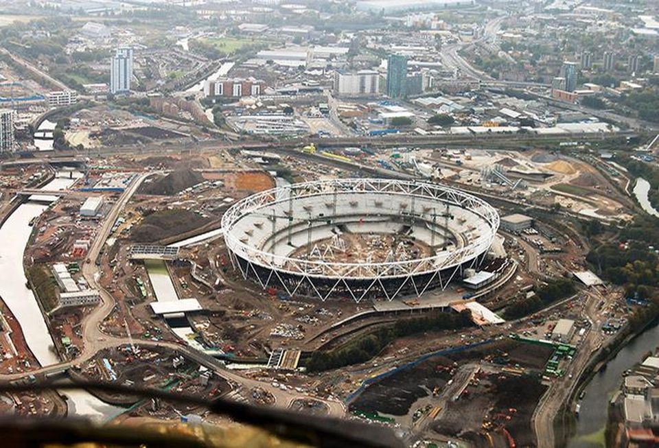 Stratford, London during the construction of the Olympic Stadium 2009