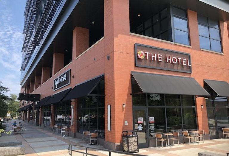 The Hotel at UMD, with Bagels & Grinds, Potomac Pizza, College Park Grill and a spa in the ground-floor space. 