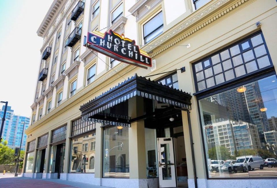 New entrance to Hotel Churchill in Downtown San Diego, which was renovated to house 72 homeless San Diegans.