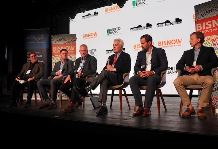 Capitol Riverfront BID's Michael Stevens, Hoffman & Associates' Shawn Seaman, DOEE's Tommy Wells, George Washington University's Christopher Leinberger, Long Shot Hospitality's Paul Holder and Mission Group's Reed Landry