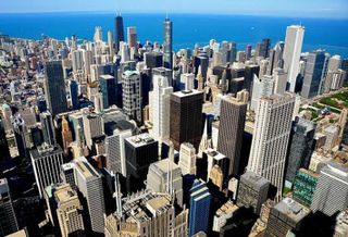 A view of the downtown Chicago office district