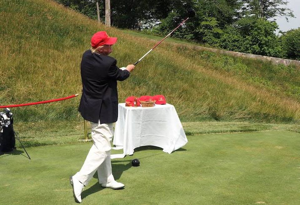 Donald Trump golfing at Trump National Golf Club in 2015. 