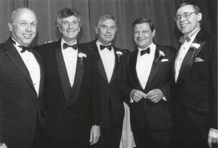 Former REBNY President Richard M. Rosan, past REBNY Chairman Bernard H. Mendik, former REBNY President D. Kenneth Patton, past REBNY Chairman Jerry Speyer and REBNY President Emeritus Steven Spinola together at a past REBNY gala