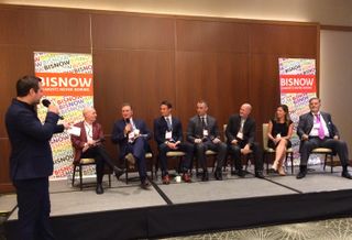 Healthcare panel at Healthcare Leadership & Life Sciences Forum with Bisnow's Kyle Nicholes, left.