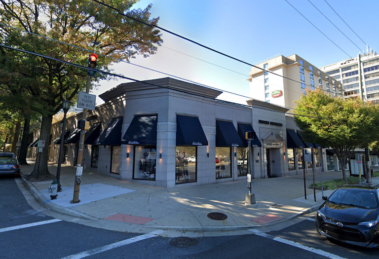 The property at 5500 Wisconsin Ave., occupied by Brooks Brothers, with the Courtyard by Marriott Bethesda Chevy Chase hotel on the right. 