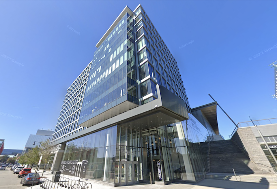 The building at 80 Guest. St. in the Boston Landing development, where Aura Biosciences signed a lease.