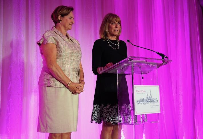 Brandywine Realty Trust's Janet Davis and Baker Tilly's Barbara McDuffie speaking at Women & Wine