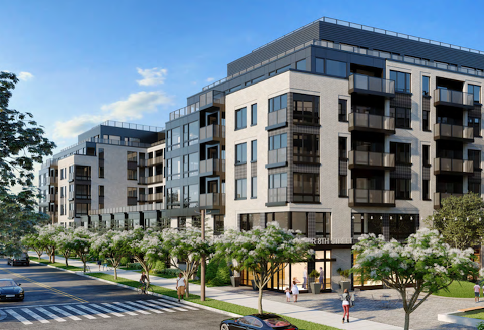 A rendering of Hanover's two-building project at 3135 and 3201 8th St. NE.