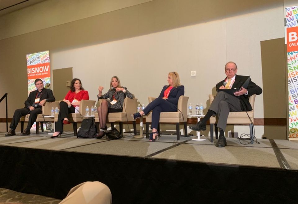 Buckner President and CEO Albert Reyes, Integral Senior Living Regional Director of Sales and Marketing Allison Singler, Belmont Village Senior Living President and CEO Patricia Will, MedCore Partners Director of Seniors Housing Operations Tiffany Cobern and Hodges Architecture Partner Charles Hodges, who moderated.