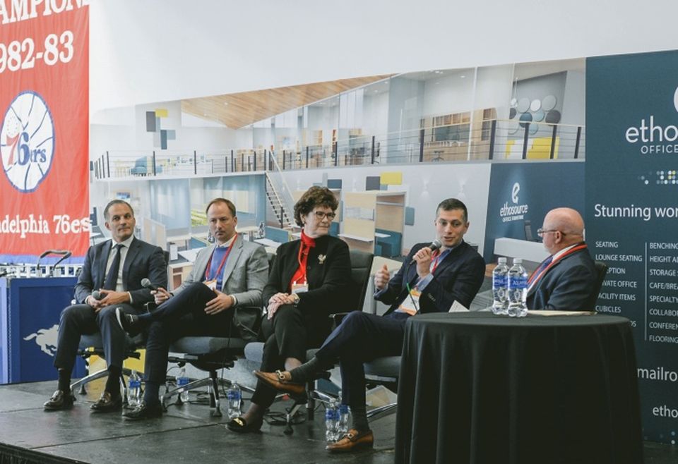 The Buccini/Pollin Group Principal Robert Buccini, DSMRE Managing Partner Tripp Way, Cinnaire Corp. Vice President Hughlett Kirby, JLL Senior Vice President, Brokerage Jamie Vari and Berger Harris Partner Benjamin Berger, who moderated.