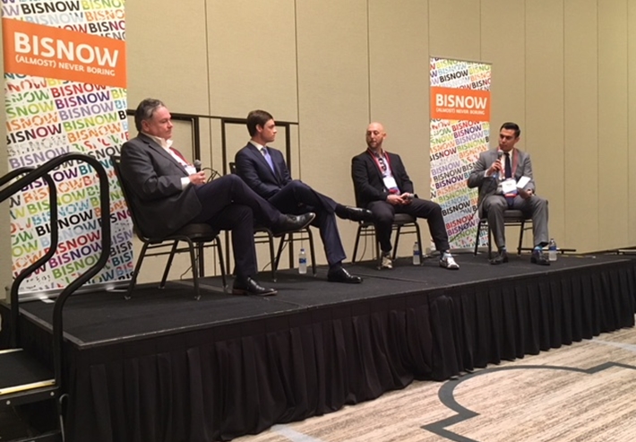 The NRP Group Vice President, Development Timothy Cone, Pender Capital Co-Founder and Managing Director Zach Murphy, Harris Bay Managing Partner Jake Harris, and Institutional Property Advisors Associate Drew Garza, who moderated.
