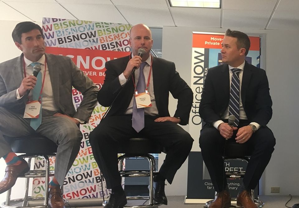 CBRE's Pete Schippits, who moderated, JLL's Michael Crane, and Hines' Jay Despard