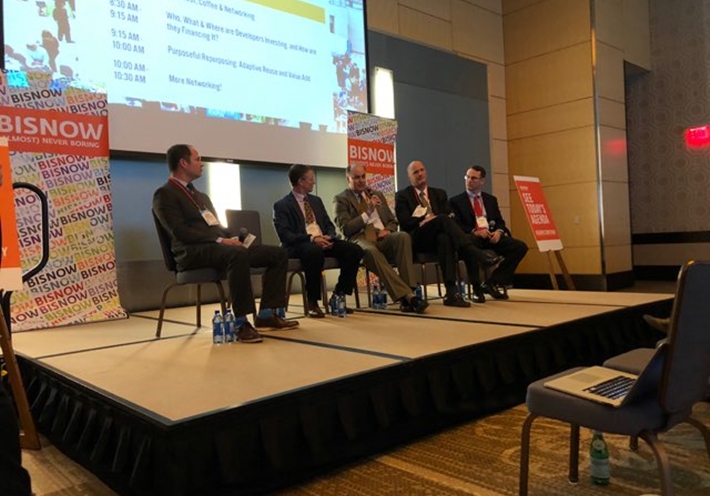 SVN Senior Advisor Bryan Donaldson, who moderated, Trammell Crow Co. Senior Vice President James Murray-Coleman, EdR Collegiate Housing Vice President Frank Witt,  Walker & Dunlop Investment Sales Managing Director Chris Doerr, and SunCap Property Group Director Nathan Lutz.
