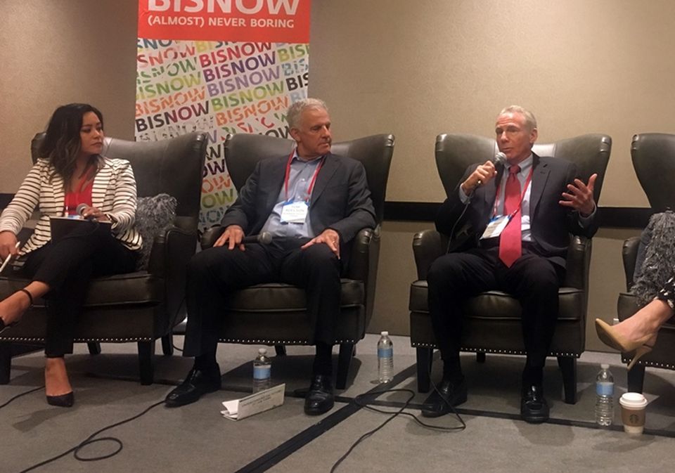 Jokake Business Development Director Candace Rosauro, who moderated, Newmark Knight Frank Executive Managing Director Tom Adelson and Rockefeller Group Vice President Mark Singerman.